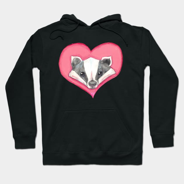 Badger Animal Wild Creature Beast Mammal Forest Creature Heart Love Cute Funny Hoodie by pegacorna